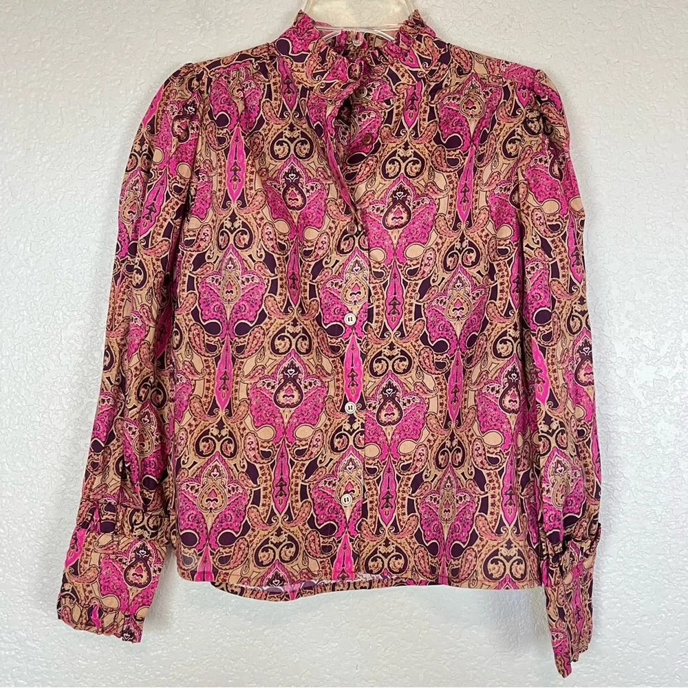 A Loves A Girl Cottagecore Peasant Boho Top Ruffle Neck Paisley Print Large New